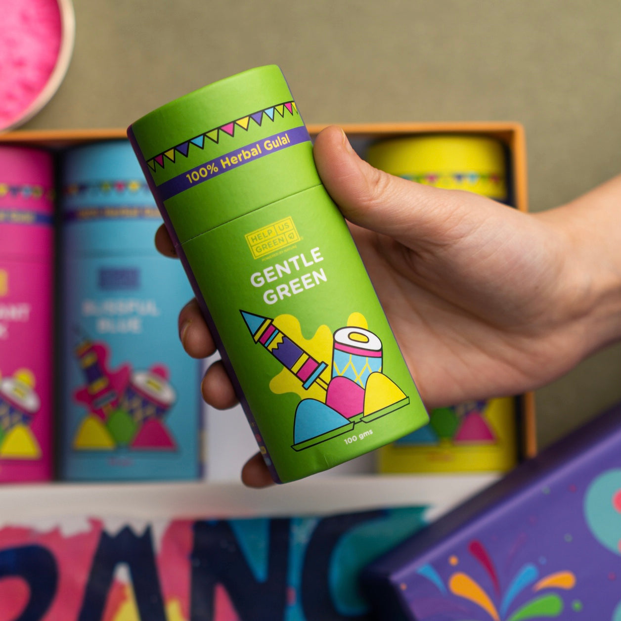 herbal green gulal bottle