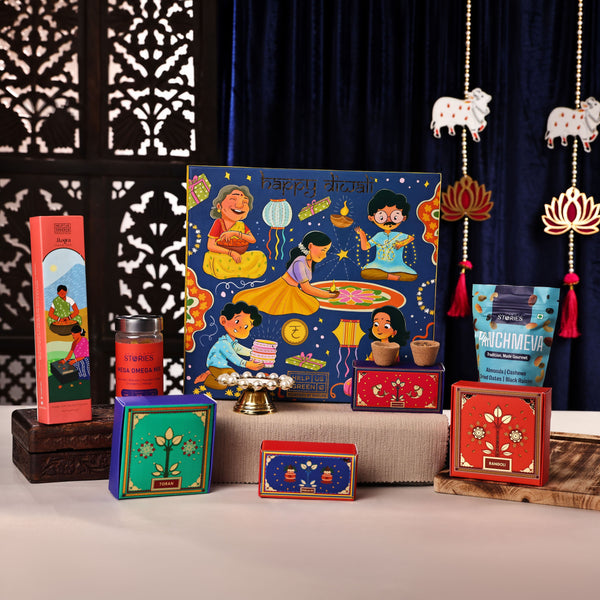 HelpUsGreen Happy Diwali Gift Box With Pearl Metal Diya &Toran