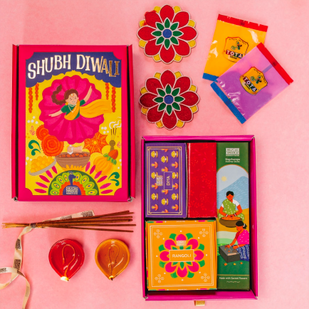 Diwali Gift Hamper 10: Incense Sticks, Rangoli Kit, Ceramic Diya