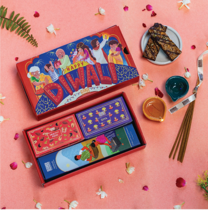 Diwali Gift Hamper 11: Ceramic Diya, Incense Sticks, Snack Bar