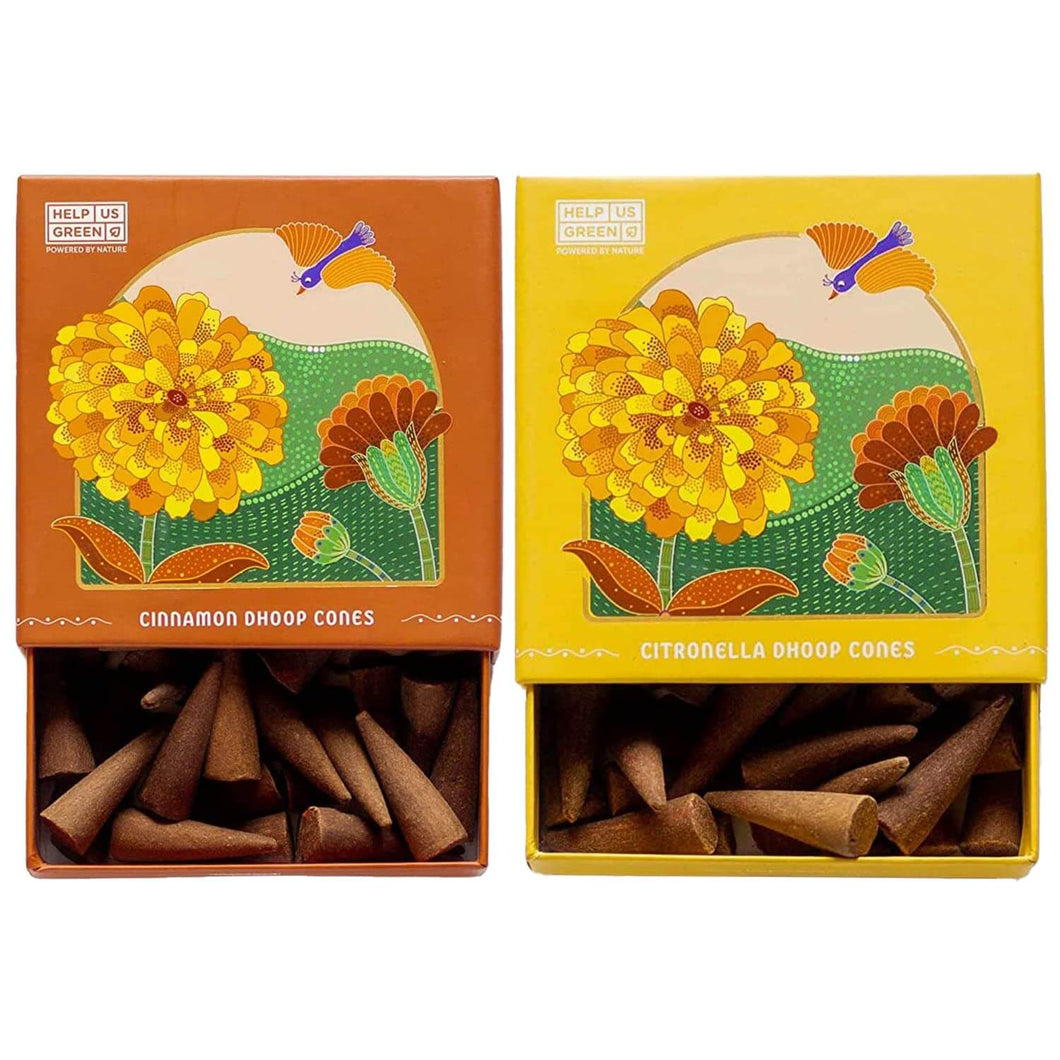 HelpUsGreen Natural Incense Cones Cinnamon and Citronella Fragrance - 40 Cones Each (Combo Pack of 2)