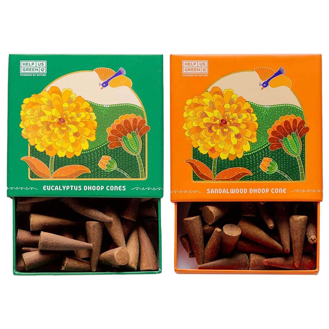 HelpUsGreen Natural Incense Cones Eucalyptus and Sandalwood Fragrance - 40 Cones Each (Combo Pack of 2)