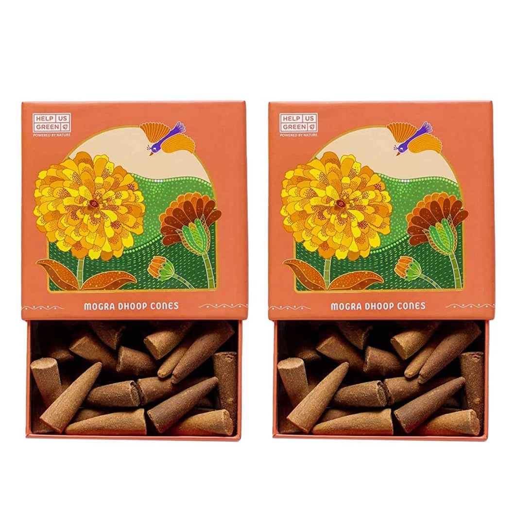 HelpUsGreen Natural Incense Cones Mogra Fragrance - 40 Cones (Pack of 2)