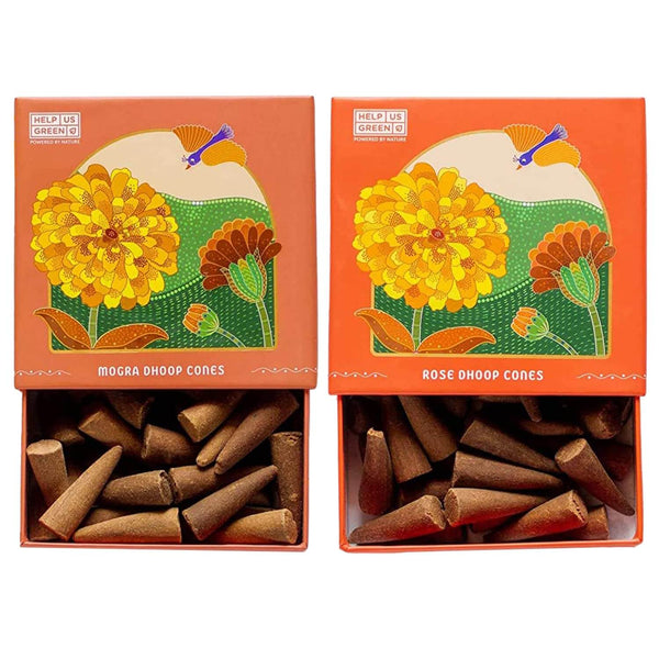 Mogra & Rose Natural Dhoop Cones – Eco Combo Pack of 2