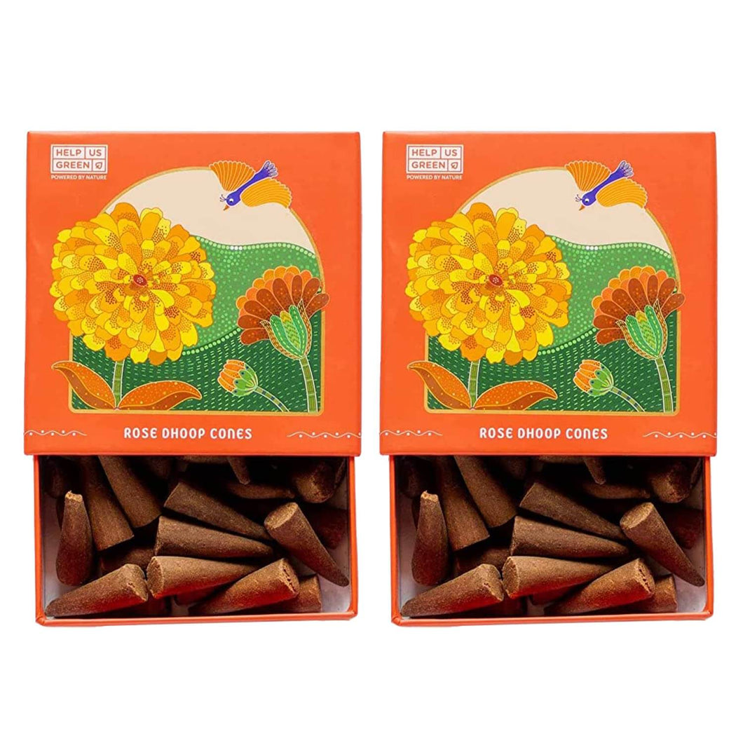 HelpUsGreen Natural Incense Cones Rose Fragrance - 40 Cones (Pack of 2)
