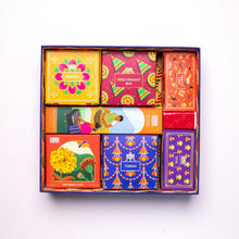 Load image into Gallery viewer, Diwali Gift Hamper 25: Dhoop Cones, Incense Sticks, Plantable Seed Cracker, Snack Bars, Rangoli Kit, Ceramic Diyas &amp; Toran
