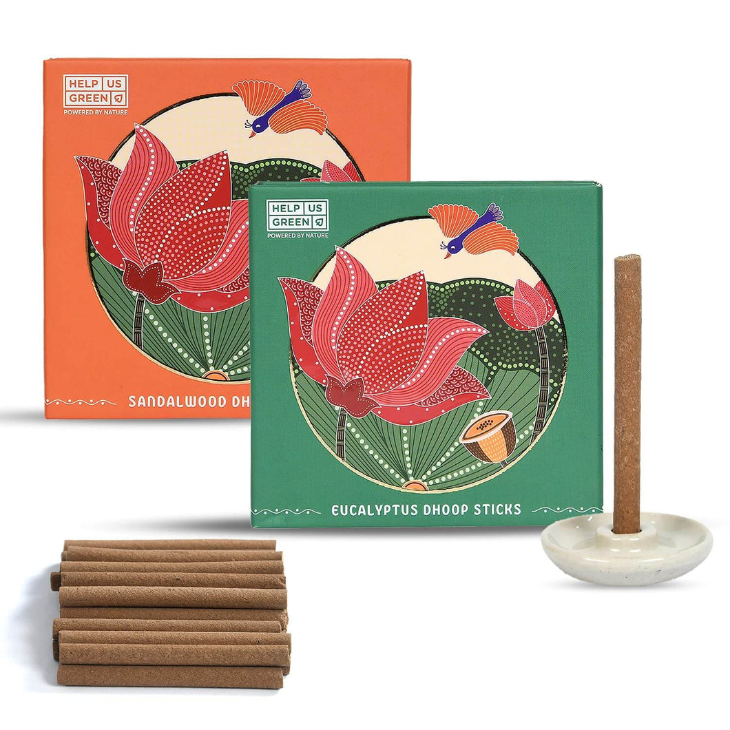 HelpUsGreen (Sandalwood & Eucalyptus Fragrance, 25 Incense Sticks, Combo Pack of 2)