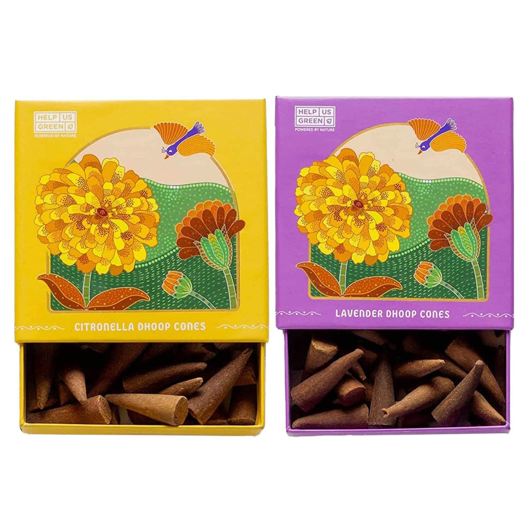 HelpUsGreen Natural Incense Cones Citronella and Lavender Fragrance - 40 Cones Each (Combo Pack of 2)