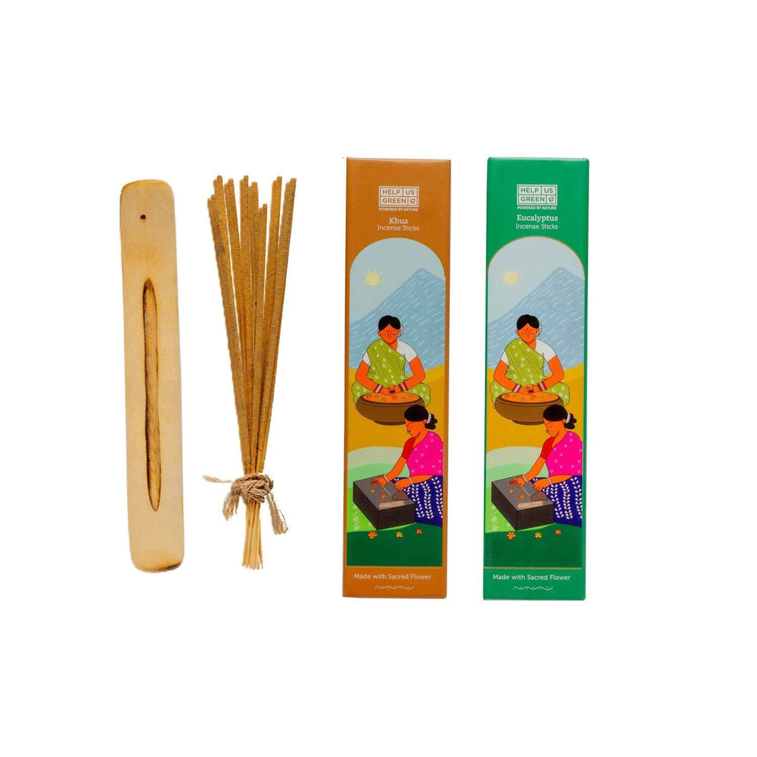 Natural Incense Sticks Eucalyptus+Khus Fragrance (2 Packs, 40 Sticks Per Pack) - HelpUsGreen