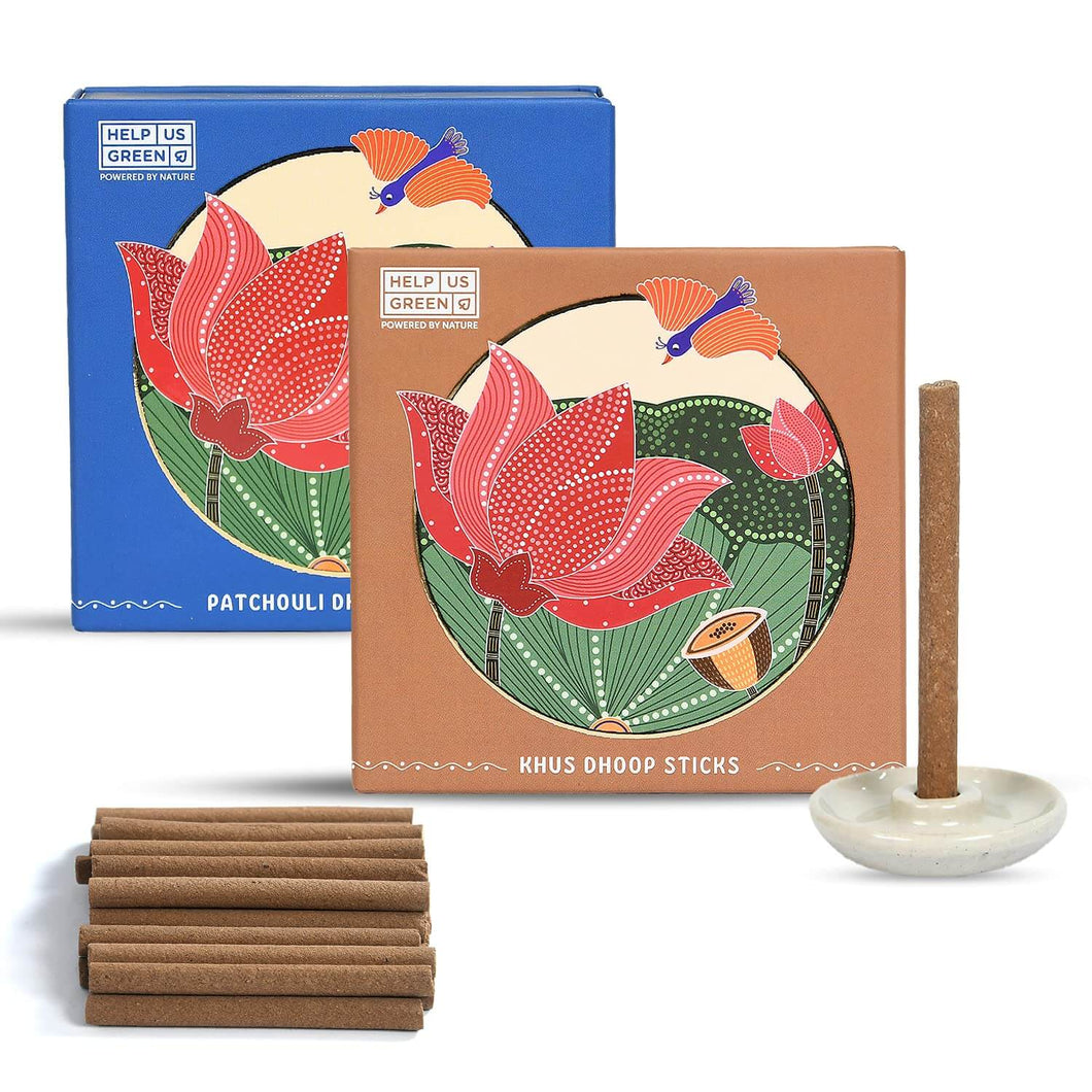 HelpUsGreen Patchouli & Khus Fragrance (25 Incense Sticks/pack), Combo Pack of 2